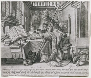 Pope Gregory I, the Great in his Study (c.540-604) (engraved by Anton Wierix, pub. by Gerard de Jode)